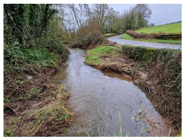 Viewing East from Clareen Bridge- build-up of mud and wood detritus has constricted river flow and leads to road flooding. Viewing East from Clareen Bridge- build-up of mud and wood detritus has constricted river flow and leads to road flooding.
