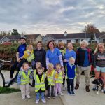 Sesame Early Years Specialist Day Service children and staff members Melissa, Kitti and Dearbhla with Ray McGrath (Waterford Older People’s Council chairperson), Thomas Shaw Hamilton (Waterford Sports Partnership) and Susan Whelan and her new puppy.