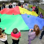 Children from Educate Together joined in the fun at the launch of Playful Communities 2025 outside the Educate Together School, Carrickphierish on Friday last and they were joined by Mayor of Waterford City and County, Cllr. Jason Murphy; Patrick Pender, Principal Educate Together; Jade Kinsella, Ready Steady Play; Dylan White, WCCC; Cian Gill, Climate Action Team, WCCC; Stephen Whelan Waterford Area Partnership; Fiona Spinks and Davin Power, Waterford Community Safety Partnership; Lauren Walsh-Kett Active Cities Officer WSP; Ger Mulhall, Eoin Morrissey, Waterford Healthy City & County Coordinator WCCC & Ovi Matiut, Local Development WCCC.