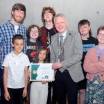The Mayor of Waterford City & County, Cllr.Jason Murphy presents Waterford Youth Arts with their Overall Entry Honorary Mention certificate, included were, Bee Tobin, Benedetto O:Placido, Ryan Keogh, Síofra Tobin, Rade and Jana Cosic and Shane Flynn.
