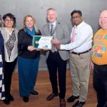 The Mayor of Waterford City & County, Cllr.Jason Murphy presents Waterford New Communities Network with their Overall Entry Honorary Mention certificate, included were, Monica Rudi Kent, Senihil Ramasamy, Csilla Czelvikker, Humaira Ashraf and Flor O'Mahony.
