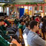 Gerard Arthurs of Team Europe and Breda O’Shea, Central Library Waterford with students from St. Paul’s Community College