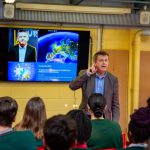 Gerard Arthurs of Team Europe and Breda O’Shea, Central Library Waterford with students from St. Paul’s Community College