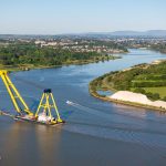 HEBO Lift 9 floating crane being towed by Dutch Power barge into Waterford Harbour