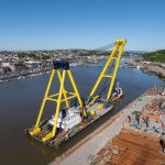 HEBO Lift 9 floating crane being towed by Dutch Power barge into Waterford Harbour