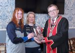 The Waterford Minor Ladies football manager, Fiona Laffan and vice-captain Deirdre Roche were presented with an engraved piece of Waterford Crystal  marking the occasion of the civic reception for the team by the Mayor of Waterford City & County, Cllr. Seamus Ryan.