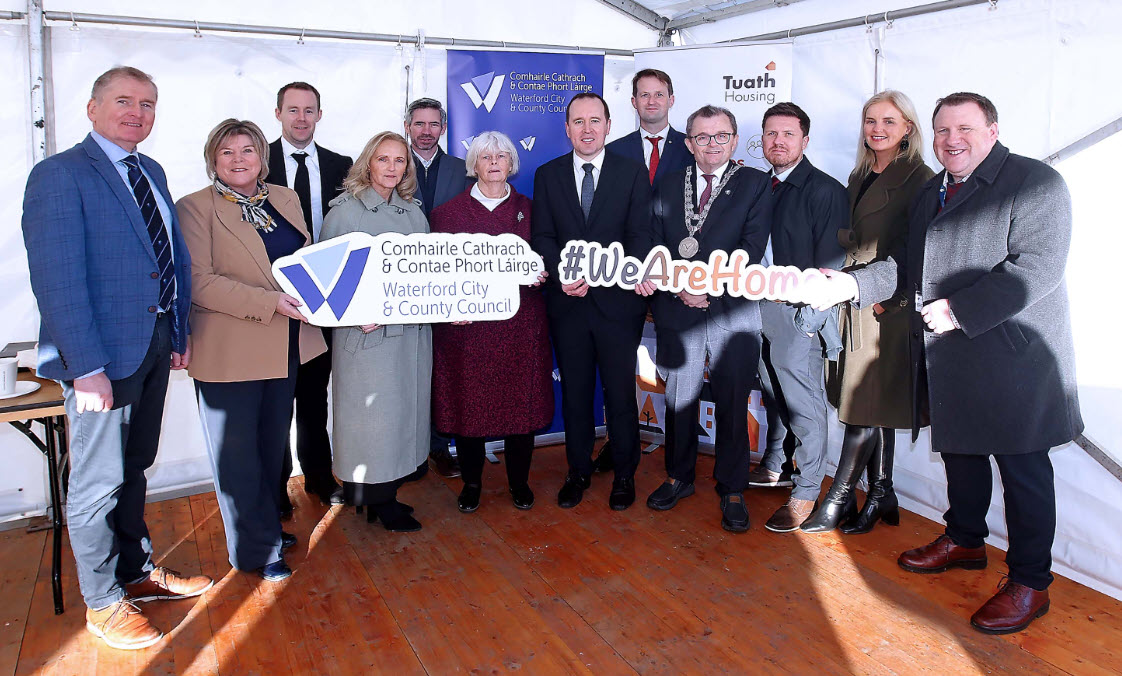 Sean McKeown WCCC; Minister Mary Butler TD; Walter Holden WCCC, Bronagh D’Arcy Tuath; Philip Blake WCCC; Angela Murphy Tuath; Minister John Cummins TD; Donal Ó Murchadha WCCC; Mayor of Waterford City and County Cllr. Seamus Ryan; Martin Loughran Tuath; Aileen Gallagher Tuath; Seamus De Faoite WCCC.